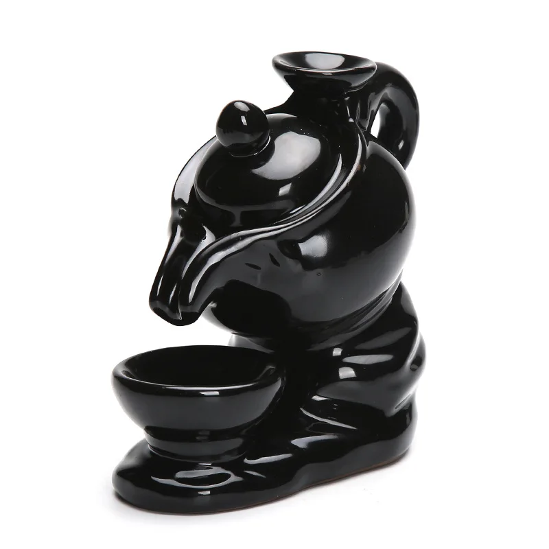 

Handmade Black Incense Burner Censer Teapot Cup Shape Ceramic Backflow Incense Burner Holder Living Room Buddhist Temple Decor