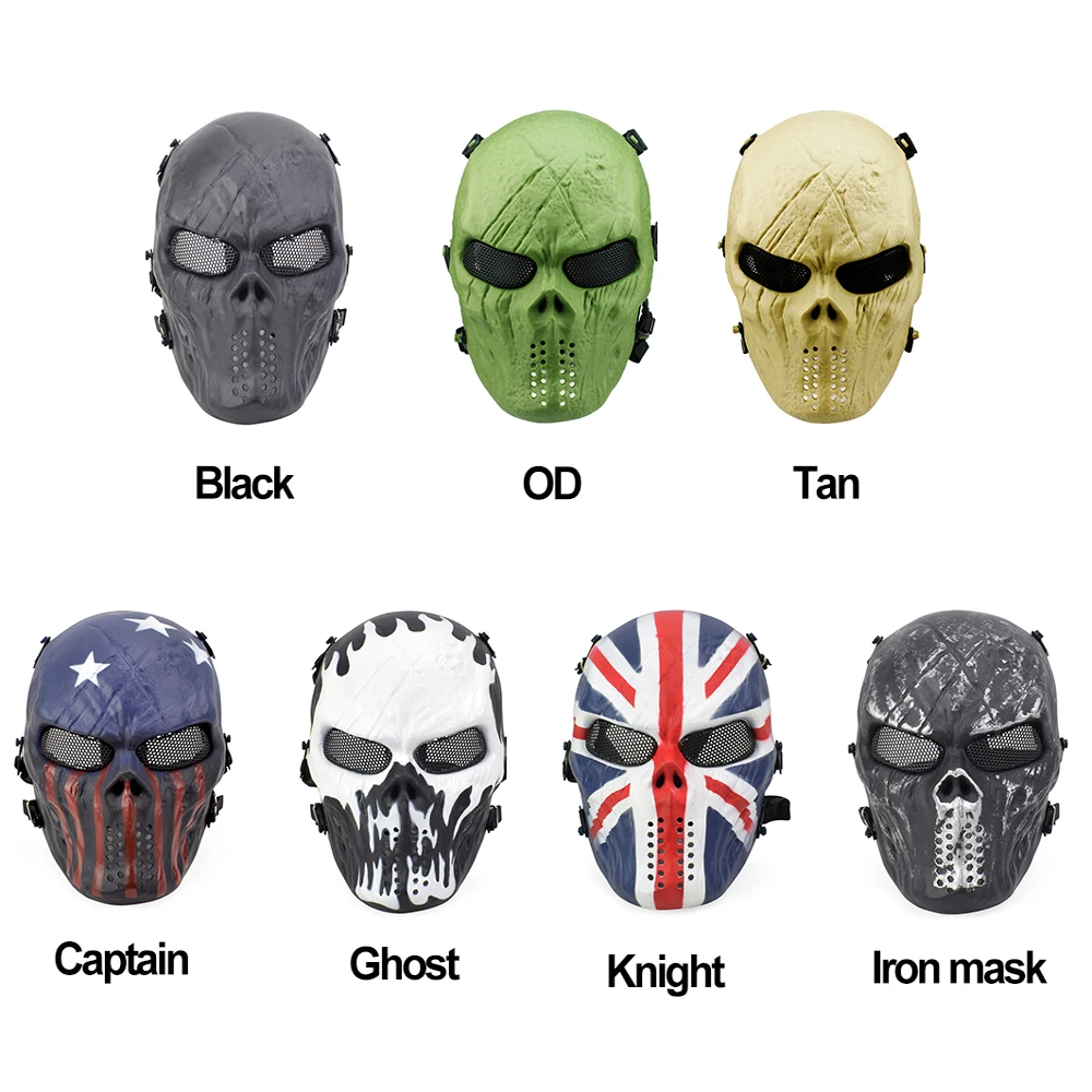 

Action Union Party Airsoft Skull Full Face Mask Army Game Skeleton Mask Metal Mesh Eye Shield Halloween Cosplay Paintball Games