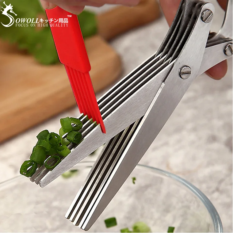 SOWOLL Multifunctional Kitchen Shredded Knives 5 Layers Blade Scallion Scissors Fruit Vegetable Cut Herb Spices Cooking Tools | Дом и сад