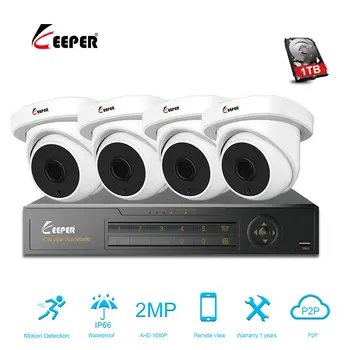 

Keeper Video Surveillance 4CH AHD DVR 2MP 1080P Camera Kit CCTV System Security IP66 APP View Vandalproof intdoor Home office 4