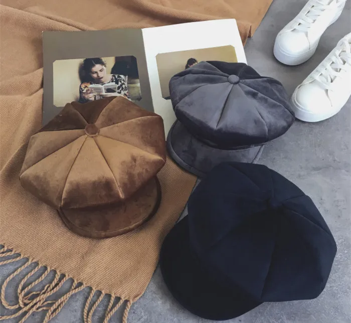 2018 New Men And Women Hat Autumn Winter Cap Fashion Korean Version Of The Velvet Light Board Octagonal Hat Retro Cap HC53 (2)
