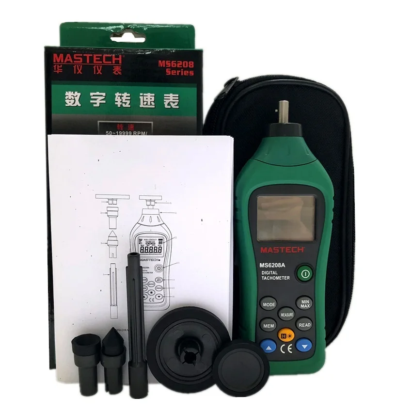 Цифровой тахометр MASTECH MS6208A ЖК дисплей с подсветкой и вращением 50 19999 ОБ/мин