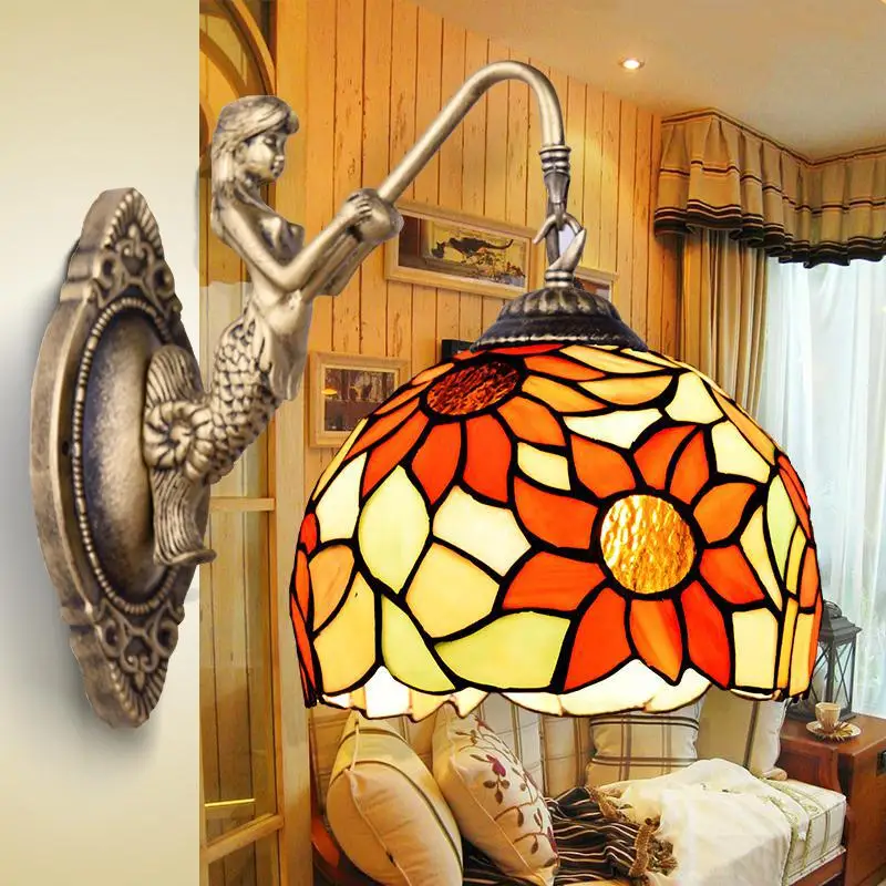 

shopcase wall mounted Mermaid lamp Retro Tiffany Pastoral glass wall light Bedroom dining Room Mirror LED Wall sconce Arandela