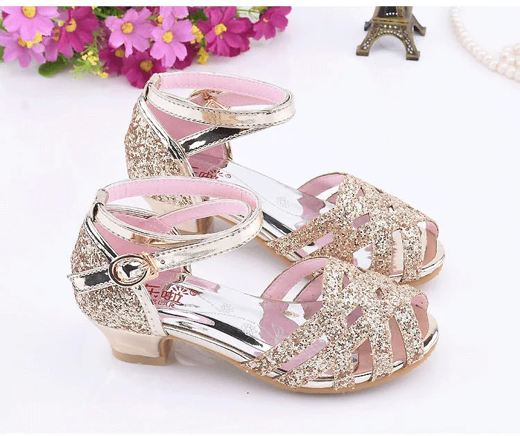 Children girl Ballet bling Shoes dance Shoes high-heeled Party Princess Shoes 26-37 pink sliver gold GZX01