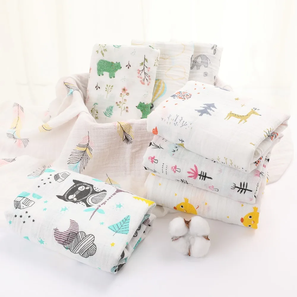 Mousseline 100% coton bébé Swaddles doux nouveau-né couvertures bain tissu écharpe pour bébé sac de nuit poussette couverture tapis de jeu bébé drap de lit