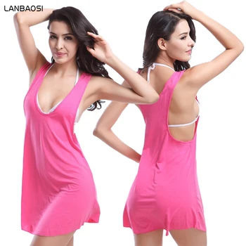 

LANBAOSI New Sexy One Piece Swimdress Solid No Pad Bodysuit Shoulder Strap Women Swim Dress Trajes De Bano Beachwear Swimsuit