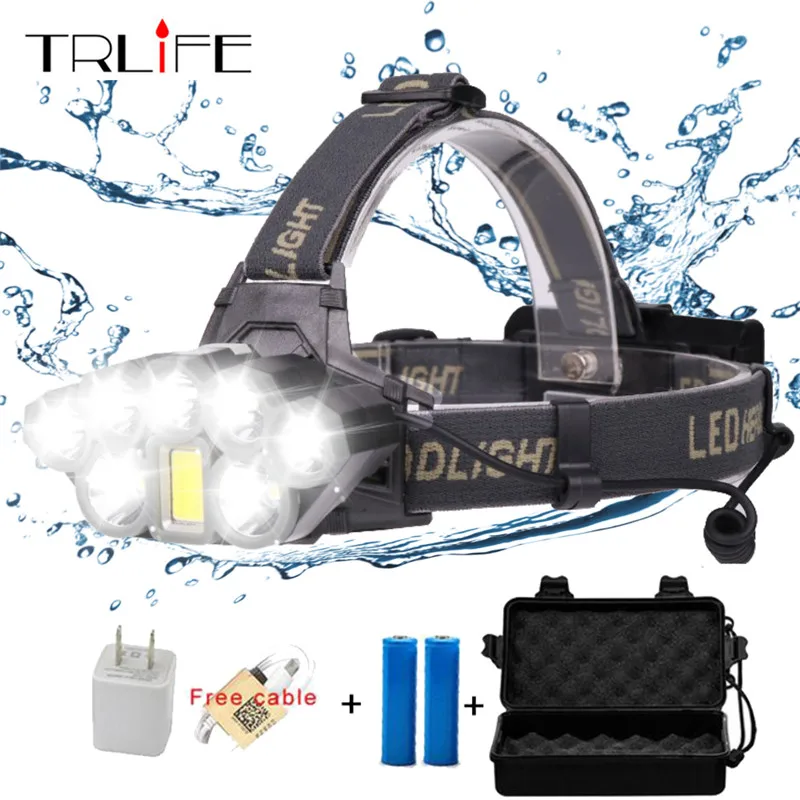 

2*T6+5*XPE+COB Zoomable Waterproof Headlight 12000 lumens LED USB Headlamp Emergency Light With Charging sets for Fish/Camp
