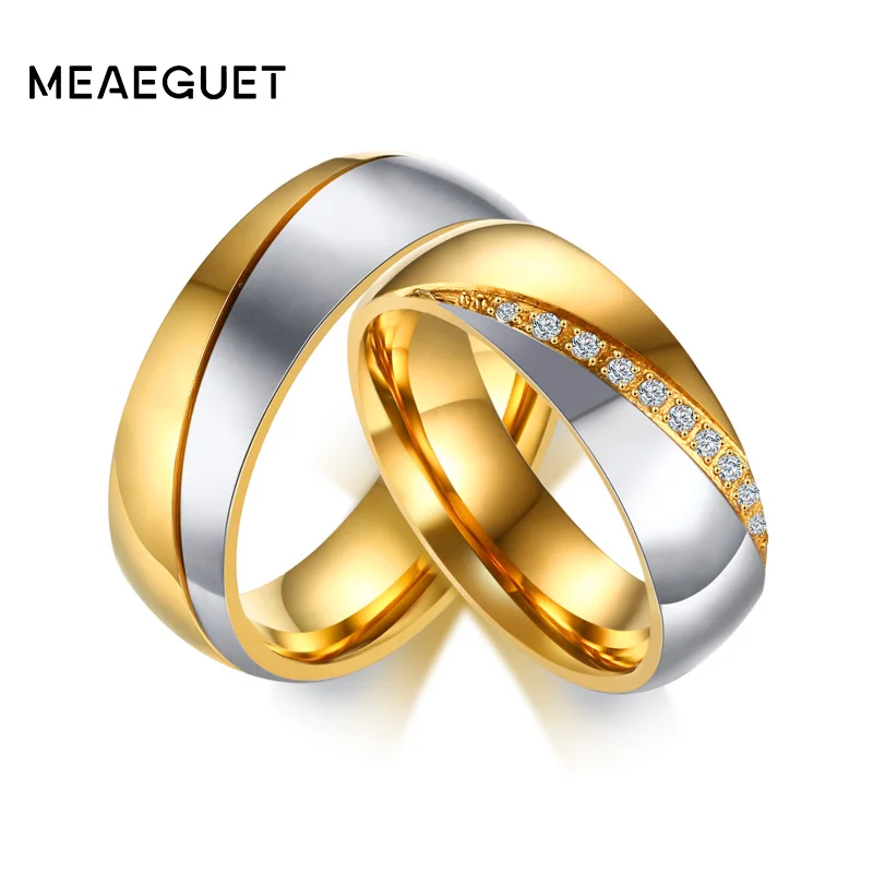 Meaeguet Gold-Color Matte Frost Couple Ring Fashion Lover's Wedding Engagement Ring Jewelry for His and Hers Accessories