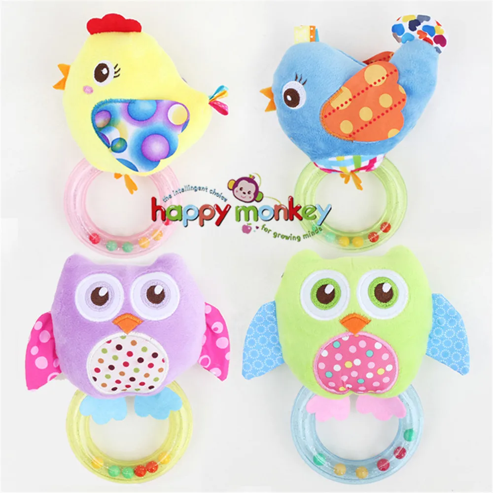 

0-3 Y Baby Rattle hand Bell Toy 5 Style Owl Bird Chicken Animals Plush Happy Monkey Gift HM-3