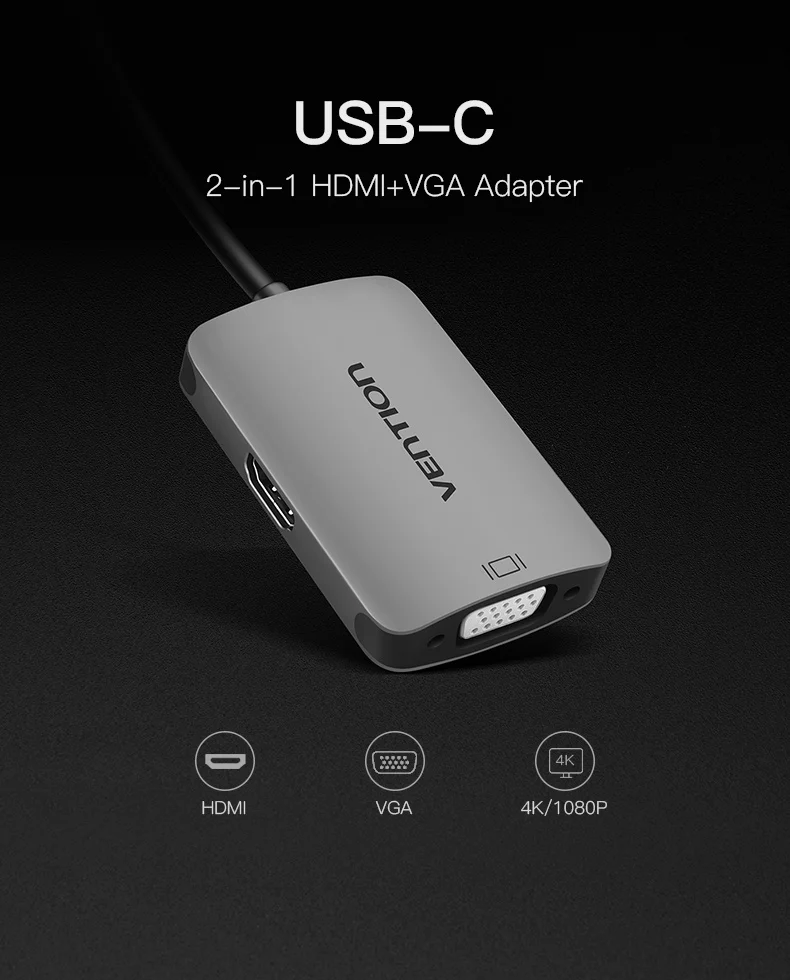 Vention USB C к HDMI 4K 30 Гц VGA 1080P 60 Гц мужской тип-c к HDMI VGA конвертер для MacBook Pro Chromebook Pixel