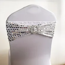 100 шт., свадебный стул с блестками, бантик с блестками ленты из спандекса на стулья, Блестящий эластичный стул, пояса с круглой пряжкой