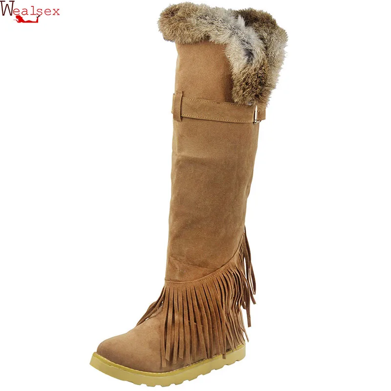 Wealsex Autumn And Winter Keep Warm Boots Women Casual Comfortable Flat Cotton Snow boots knee women Black Brown 34-43 | Обувь