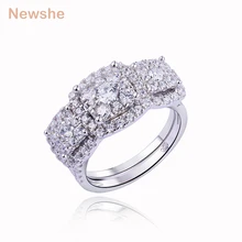Newshe 1,6 Ct потрясающий ААА CZ цельное 925 пробы Серебряное обручальное кольцо наборы для женщин обручальное кольцо Роскошные ювелирные изделия JR4881