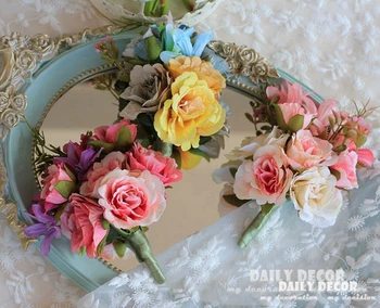 

6pcs / lot !!! wholesale artificial rose Groom Boutonniere brooch Wedding party Best man corsage flower wedding supplies