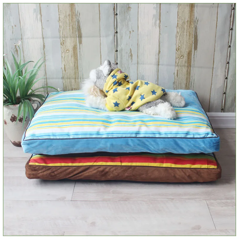 

Thick Canvas Striped Dog Bed Mats All Seasons Pillow Top Orthopedic Couch Style Pet Sofa Bed for Large Dogs and Cats