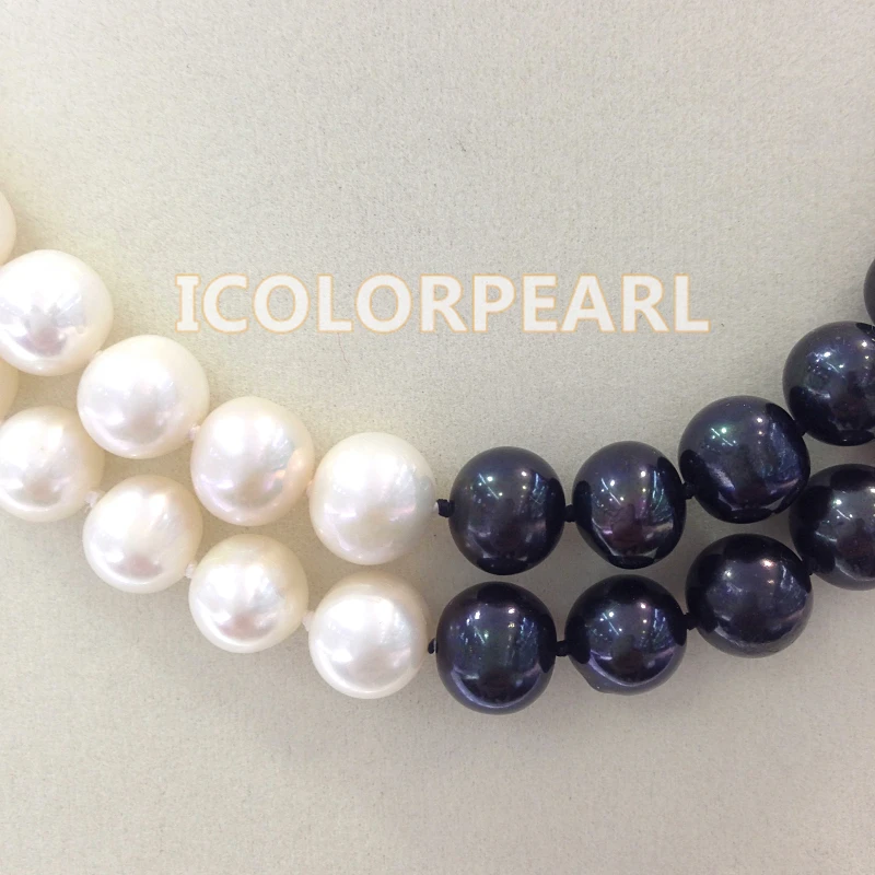 45-48 см Двухрядное 9-10 мм Круглое Белое и черное ожерелье из натурального пресноводного жемчуга с красивой застежкой в виде ракушки
