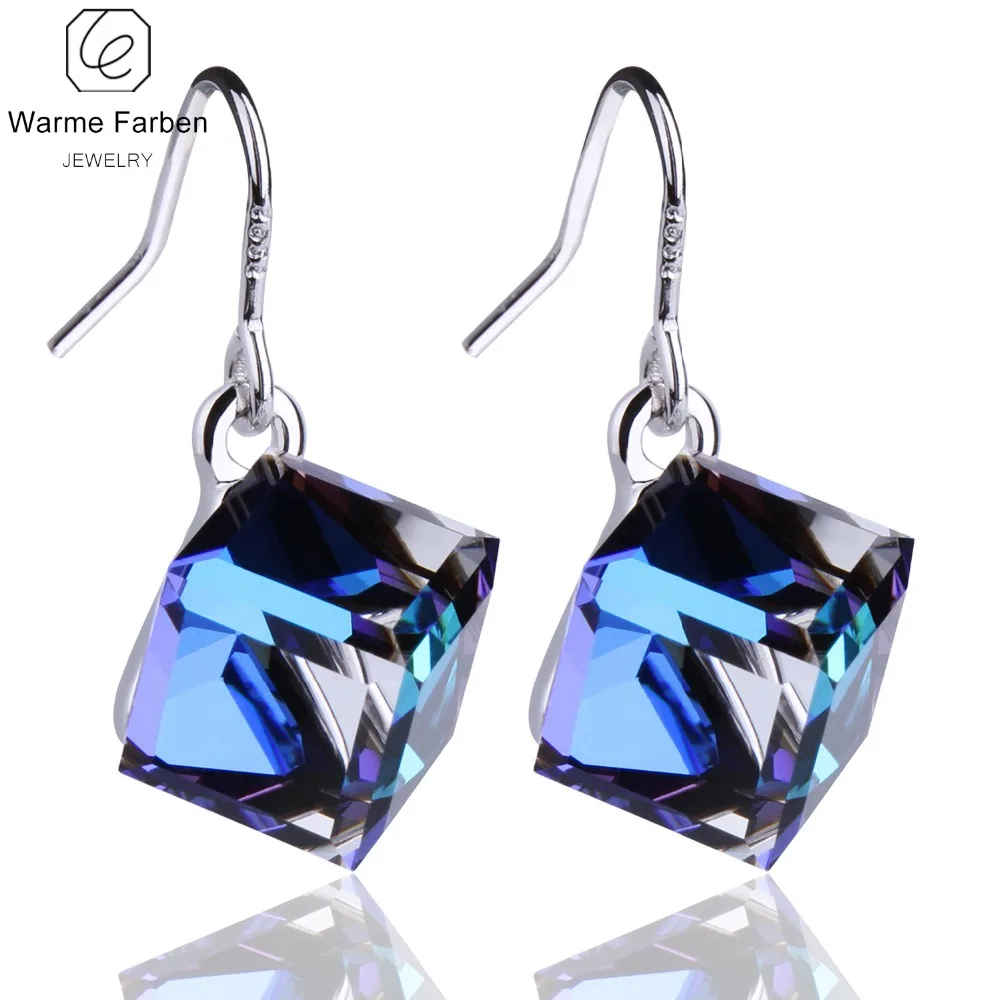 WARME FARBEN Crystal from Swarovski 925 Silver Earrings Drop Earring Square Cube Dangle Earring Fine Jewelry Gift Lady Brincos Fine Jewelry