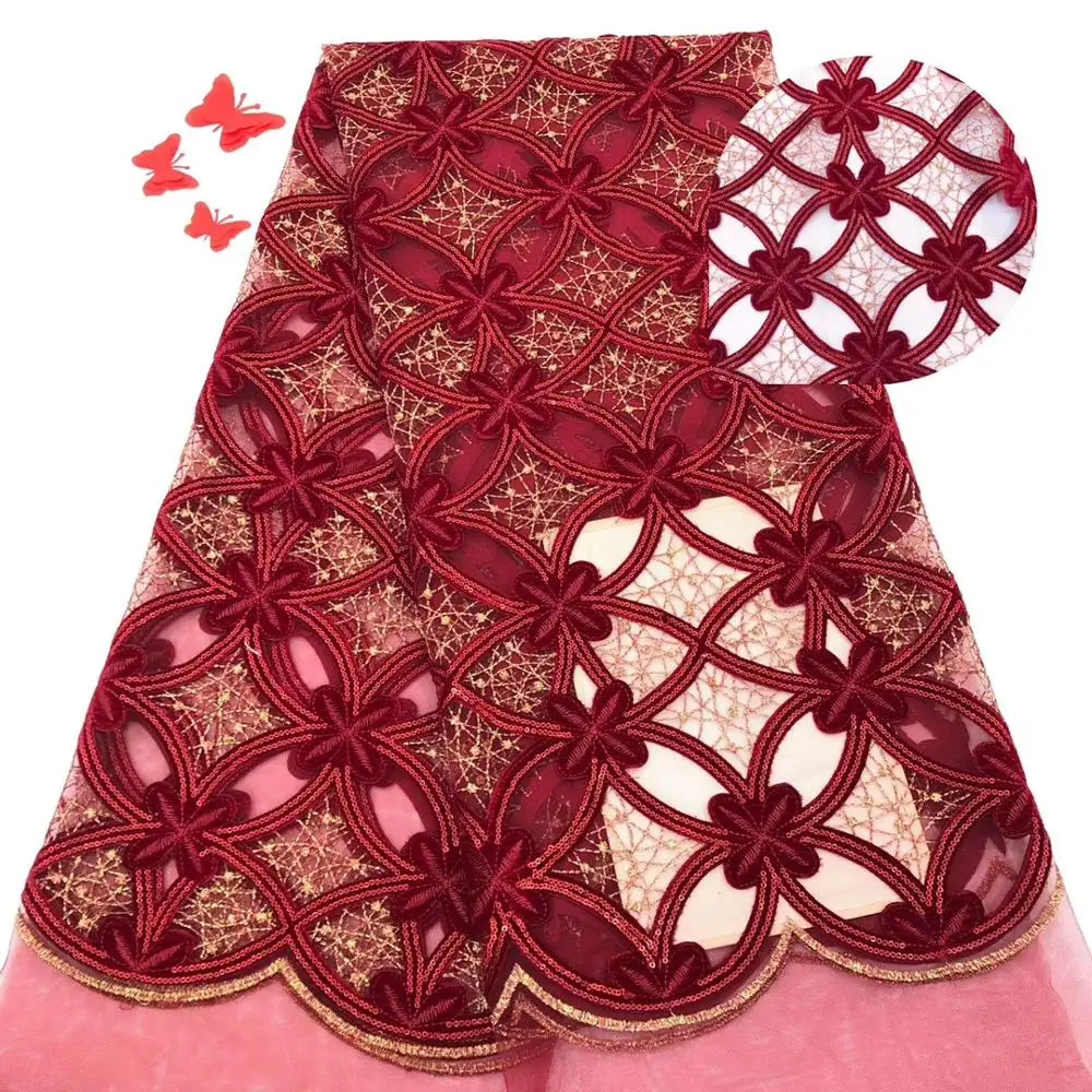 

New French Nigerian sequins net lace,African velvet tulle mesh Sequence lace fabric high quality for wedding JIAJUN271