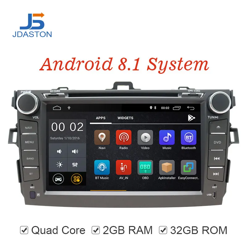 JDASTON Android 8,1 автомобильный мультимедийный плеер для Toyota corolla 2007 2008 2009 2010 2011 2012 2 Din автомагнитолы 2 г + 32 г gps Navi DVD