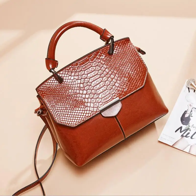 

100% Genuine Leather Crocodile Handbag For Women Luxury Famous Brands 2019 New Female Messenger Bags Office Ladies Shoulder Bags