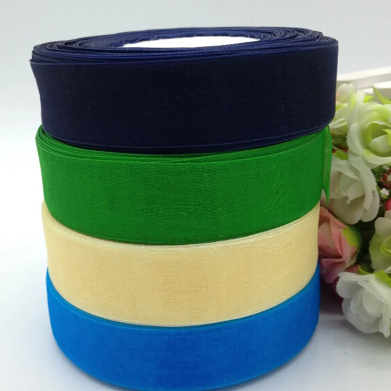 

4 rolls (200yards) 1" double face transparent organza ribbon webbing for wedding party decoration crafts gift packing belt A289