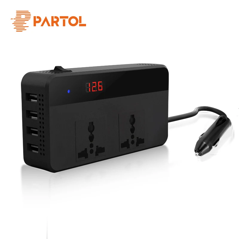 

Partol Multifunctional Car Inverter 12V To AC220V 200W Power Converter Charger Auto Cigarette Lighter Real-time Display Voltage
