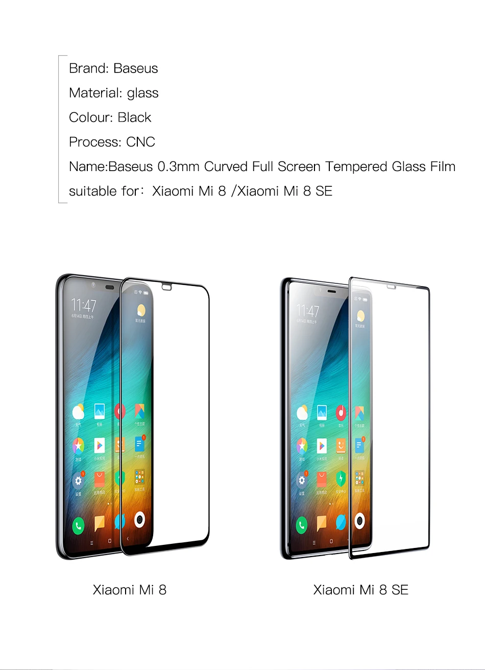 Baseus 0,3 мм Тонкое защитное стекло с полным покрытием для Xiaomi 8 8 SE защита экрана 3D поверхность закаленное стекло для Xiaomi 8