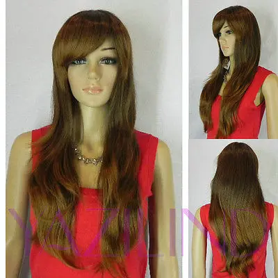 Long Brown Straight Ramp Bangs Fibre Hair Cosplay Costume Synthetic Anime Wig |
