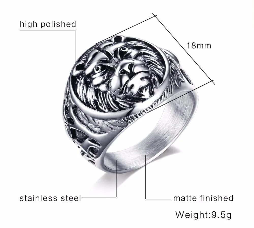 Mens Vintage Rings Stainless Steel Lion Head Rings in Silver-color Heavy Metal Rock Punk Style Gothic Biker Ring Anel Aneis Masculinos Anillos Fashion Jewelry Men Accessories 14