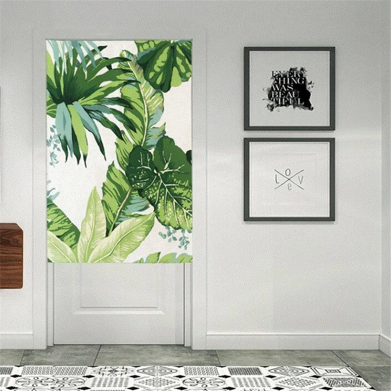 

Thick Linen Fabrics Curtains Short Tropical plants Printed Curtains For Coffee Kitchen Bar Living Room Decoration Door Curtains