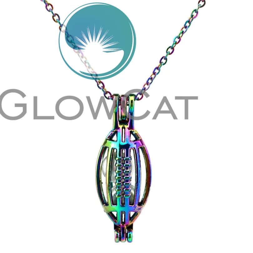 CC176 rainbow الألوان الأمريكية كرة الرجبي الخرز قفص قلادة الضروري النفط الناشر الروائح اللؤلؤ قفص المنجد قلادة
