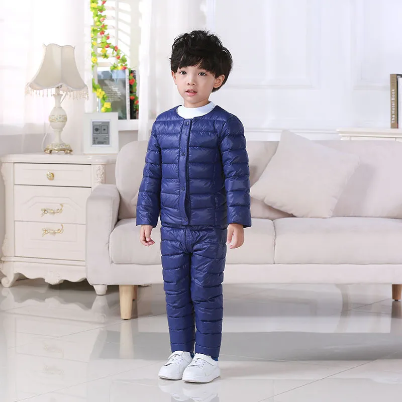 

Winter Down Thick Warm Children Clothing Set Baby Boys Girls 2Pcs Down Jacket Pants Kids Jackets+Trousers Waterproof Outfit P115