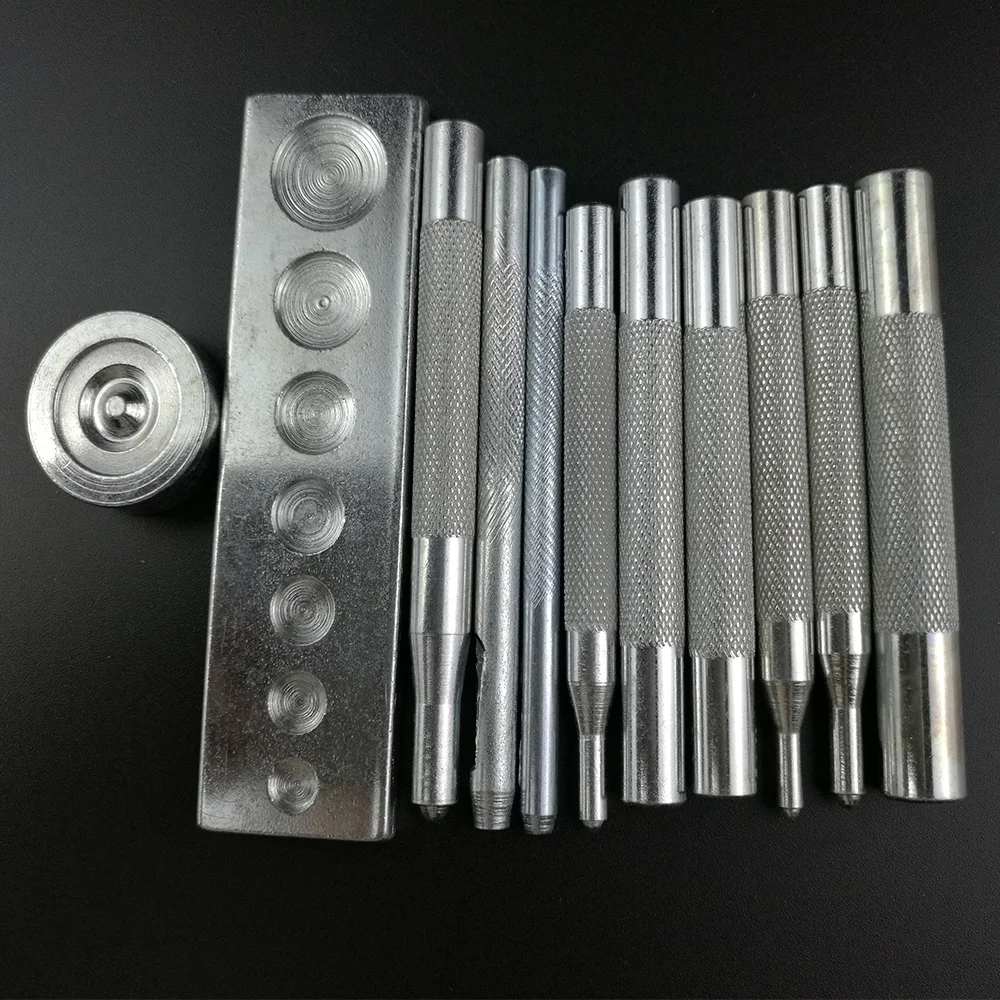 

11PCS/set Metal Leather Craft Tool Die Hole Punch Snap Fastener Installation Kit Rivet Setter Base Set for DIY Leathercraft L287