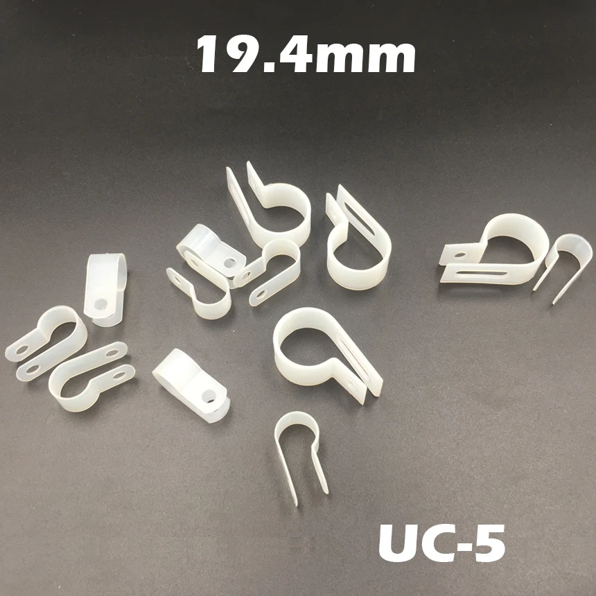 

60pcs UC-5 19.4mm 3/4" White Plastic Nylon Wire Hose Tube Fansten R-Type Fixed Cable Tie Mount Organizer Holder R Clip Clamp