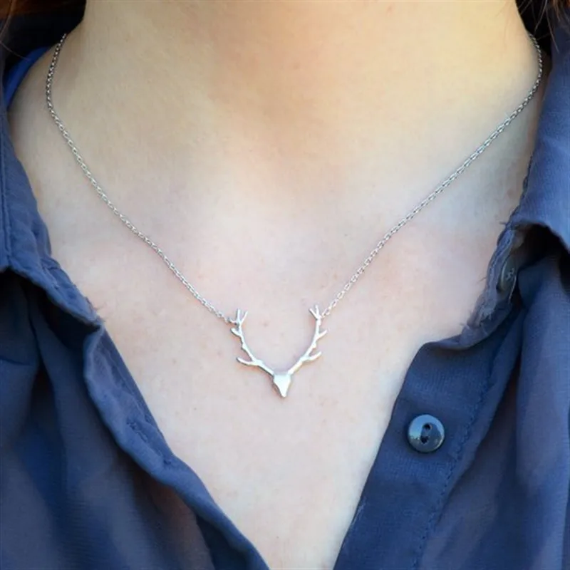 

Antler Necklace Deer Necklace Reindeer Jewelry Simple Deer Antler Head Charm Birthday Gift for Friend Country girl Gift For Her