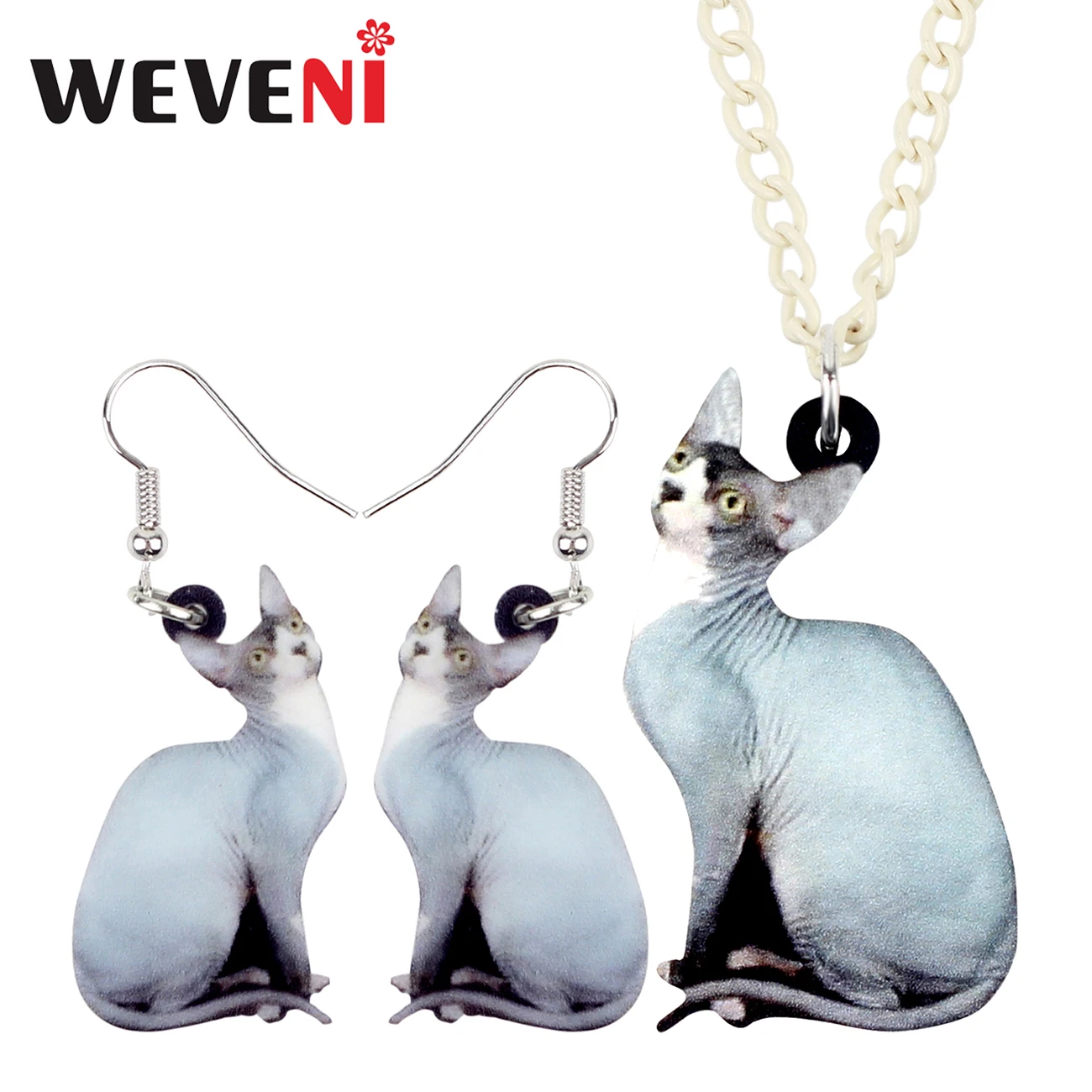 WEVENI Acrylic Canadian Hairless Sphynx Cat Jewelry Sets Earrings