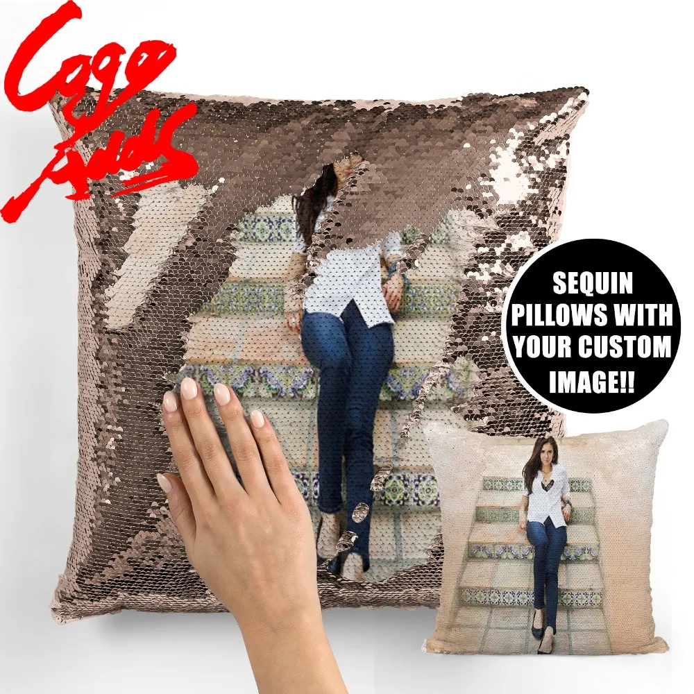

nina constantinova dobreva wedding birthday party photo sequin cushion cover custom image reversible sequin mermaid pillowcase