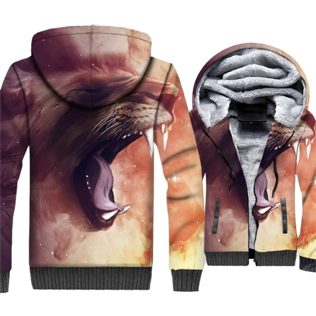 Льва куртки Для мужчин Книги по искусству толстовка с капюшоном 2018 бренд зимние толстые теплые флисовые молнии 3D пальто с принтом Хо Для