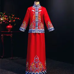 Мужские костюмы Королевский Свадебный Жених классическое Ципао китайский стиль длинный халат платье Полная длина сценический