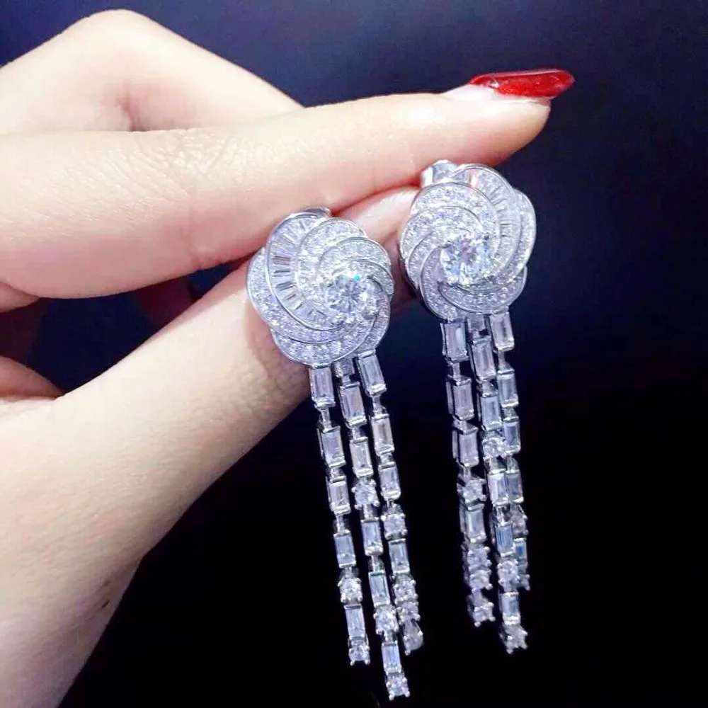 Qi Xuan_Trendy Jewelry_New серьги &quotКамелия&quot S925 Серебряная Инкрустация Циркон элегантные