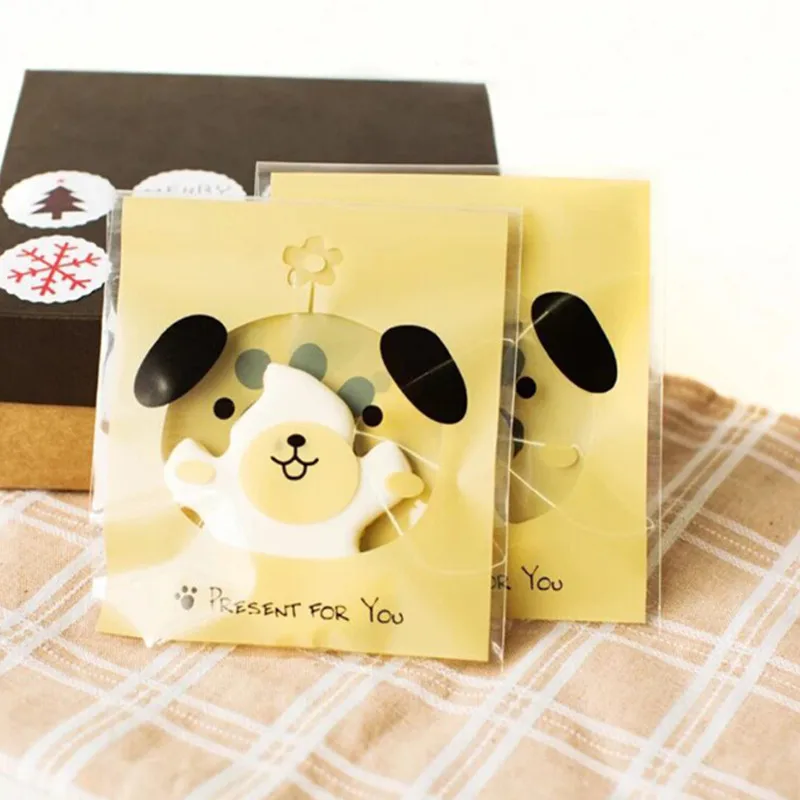 

100 PCS / Lot Cookie Biscuits Self Adhesive Plastic Packaging Bags Dog Print Gifts Bags Biscuits Candy Package Party Decorations