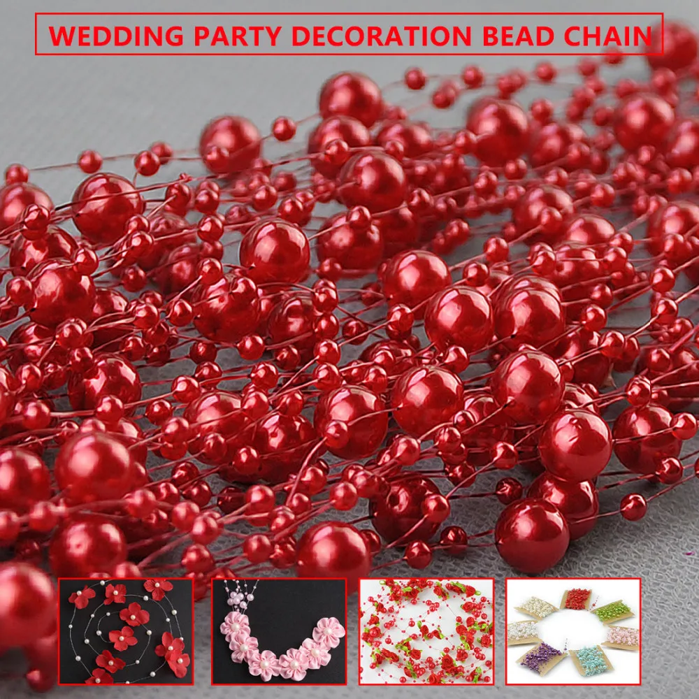 5m Fishing Line Pearl Bead Flower Chain Garland Wedding Festival Decor Red