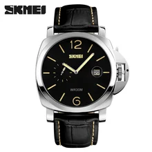 SKMEI Nueva Llegada Reloj de Cuarzo hombres de Negocios Clásico Dial Grande Relojes Hombres Relojes Deportivos Marca de Lujo de Cuarzo de Cuero Genuino-reloj