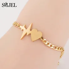 SMJEL Золотая подвеска в виде сердечного ритма для медсестры/подарок для врача ECG из нержавеющей стали браслет для женщин сердце любовь ювелирные изделия