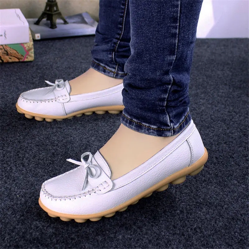 

New Arrive Flats Women Four Seasons 2016 Casual Shoes Women Flat Heel Cow Muscle Outsole Fashion Flat Women GenuineLeather Shoes