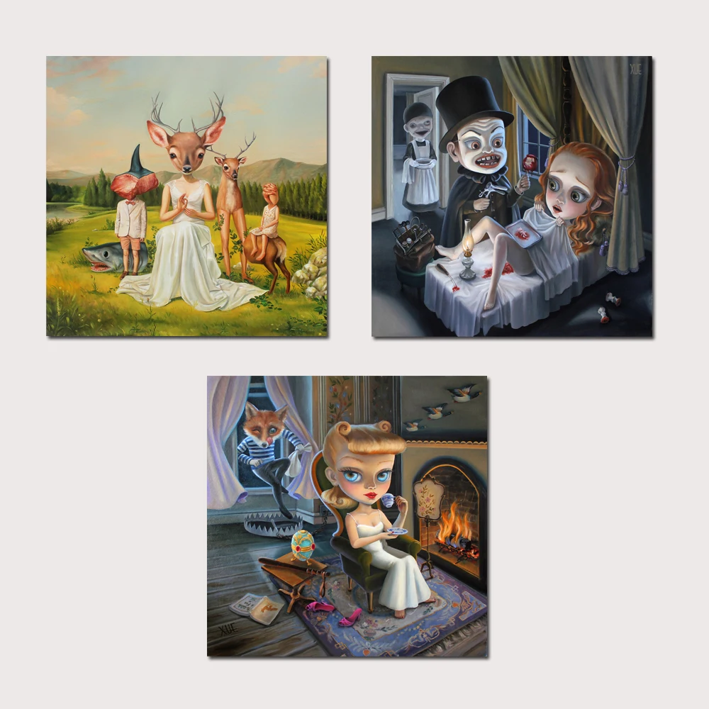 

Mark Ryden Brown Fox 1 Panel Abstract Wall Art Oil Painting Poster Canvas Painting Print Pictures for Living Room Home Decor