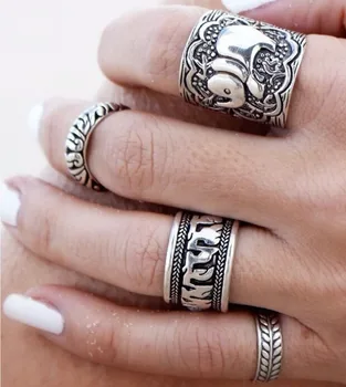 

24 Sets/Lot (4Pcs Per Lot, Total 96Pcs) Tiny Smooth Elephand Antique metal Color Midi Ring Stackable Rings Set Bulk Wholesale