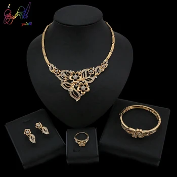 

Yulaili Womens Flower Gold Jewellery Sets Womens Necklace Bracelet Earrings Ring Four Set