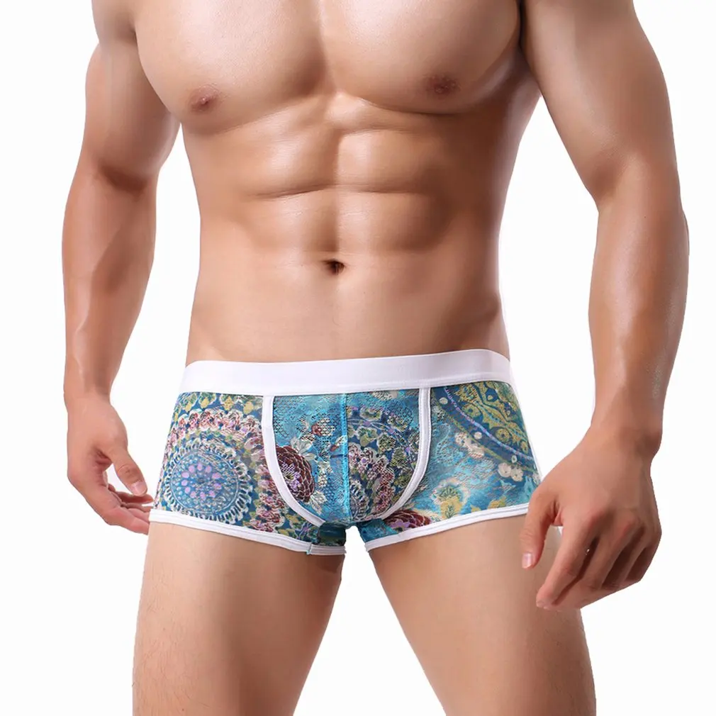 

New High Quality Six-color Bright Men's Lace Boxer Sexy Nylon Transparent Temptation Men's Underwear M/L/XL/XXL