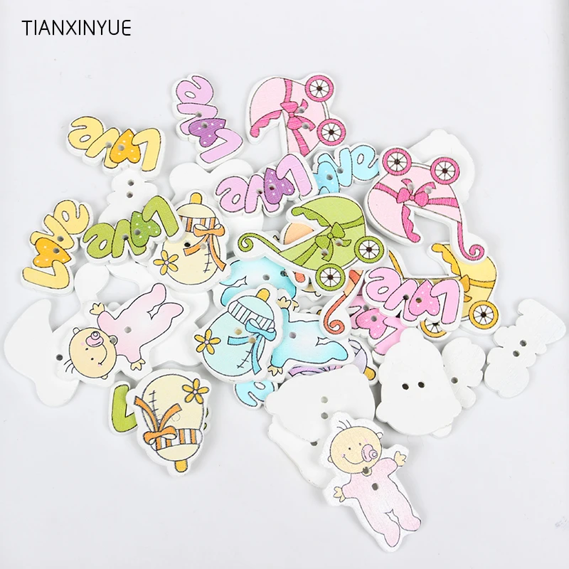 

TIANXINYUE Baby Button Sewing Scrapbooking Mixed Two Holes wooden Button DIY Clothing and bedding Accessories